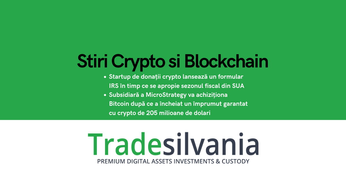 Știri crypto & Bitcoin - Startup de donații crypto lansează un formular IRS în timp ce se apropie sezonul fiscal din SUA - Subsidiară a MicroStrategy va achiziționa Bitcoin după ce a încheiat un împrumut de 205 milioane de dolari – 04-09-2022