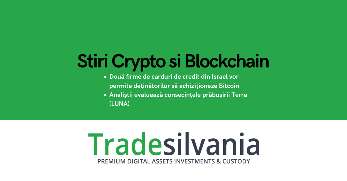 Știri crypto & Bitcoin - Două firme de carduri de credit din Israel vor permite deținătorilor să achiziționeze Bitcoin - Analiștii evaluează consecințele prăbușirii Terra (LUNA)