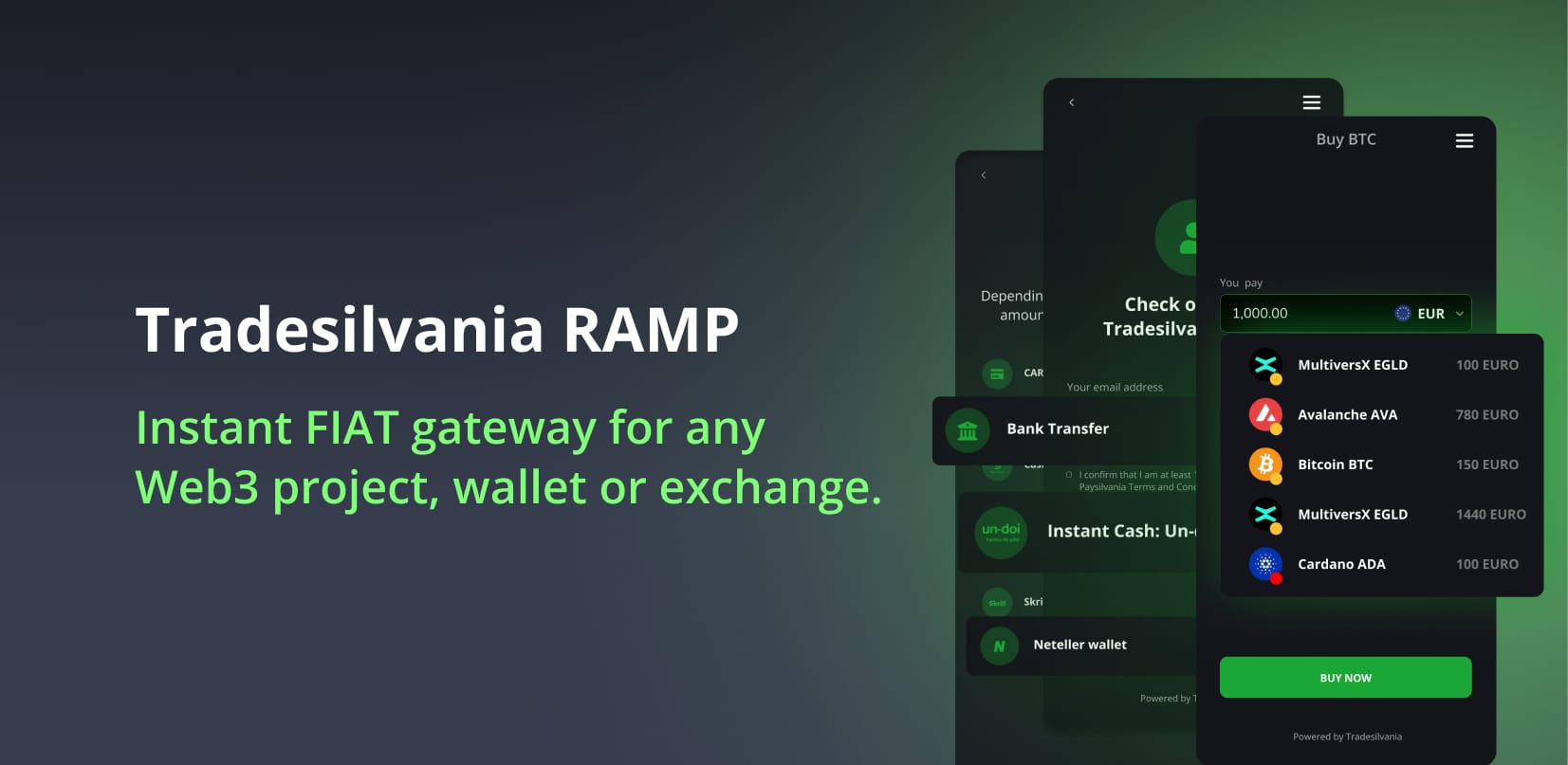 Tradesilvania RAMP, the quickest way to bring new funds into your Web3 crypto project