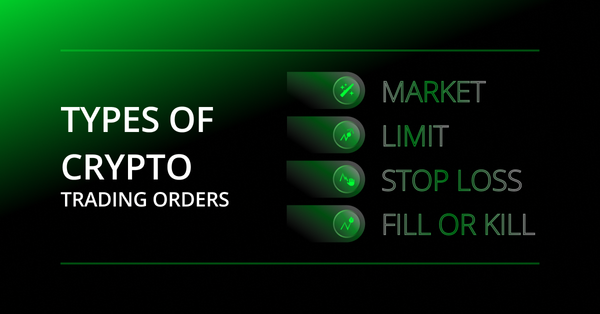 Image presenting 4 types of crypto trading orders available on Tradesilvania: market, limit, stop loss, fill or kill.